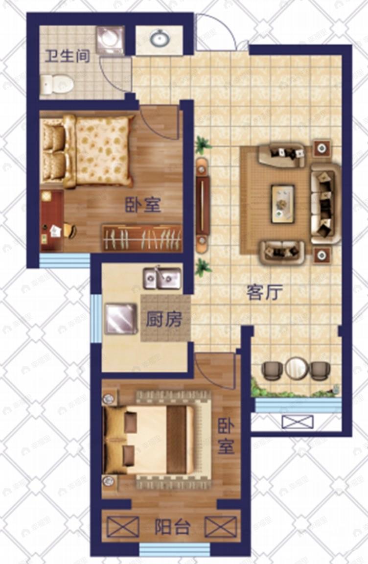 九洲城二期2室1厅1卫户型图
