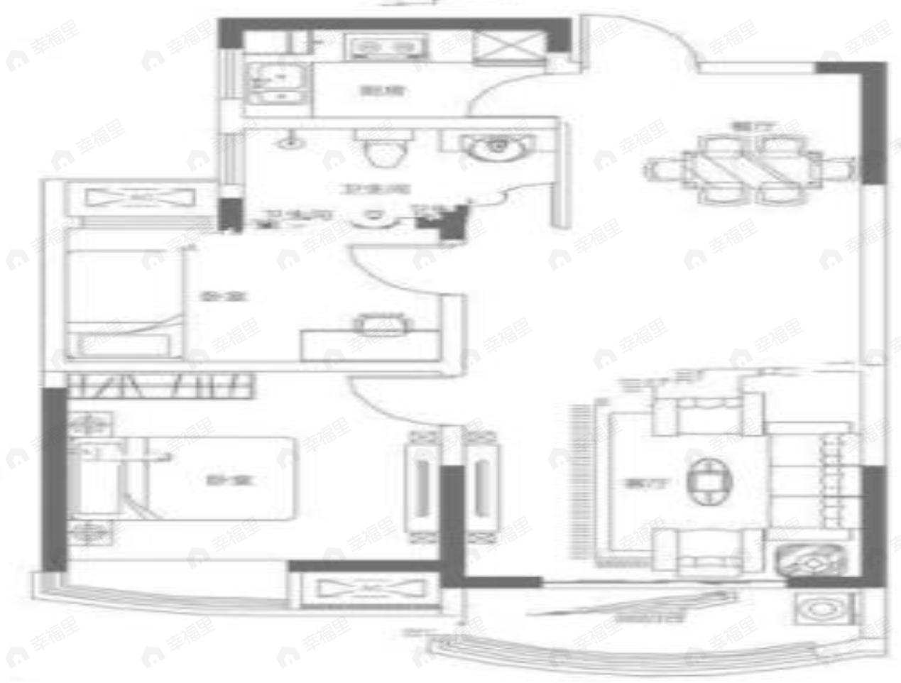 2室2厅1卫建面91平户型图