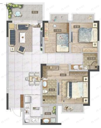 路桥融创茂3室2厅2卫户型图