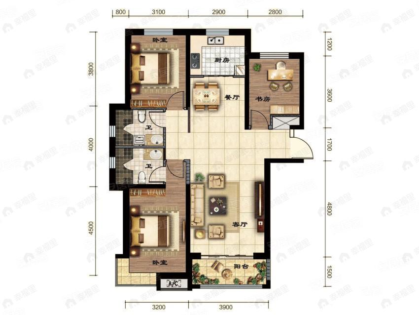 嘉禾名都3室2厅2卫户型图