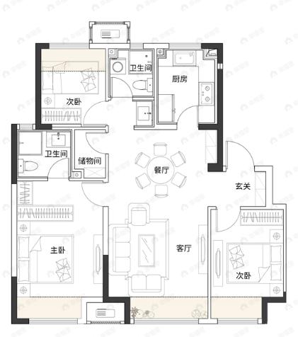 保利城3室2厅2卫户型图