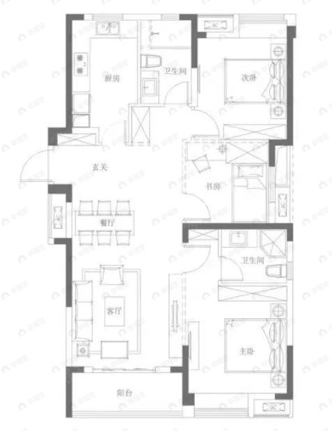 武地汉阳印象3室2厅2卫户型图