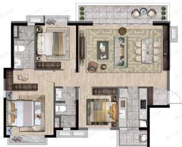 华润置地西园3室2厅2卫户型图