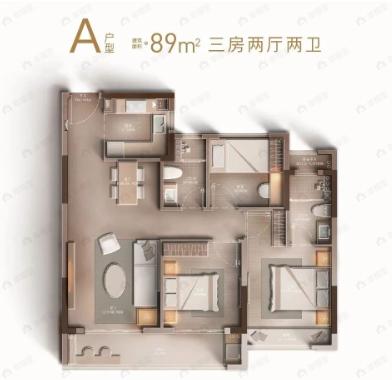 崇文栖云府3室2厅2卫户型图