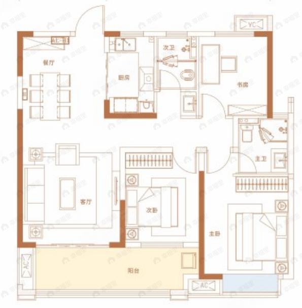金色溪泉湾3室2厅2卫户型图