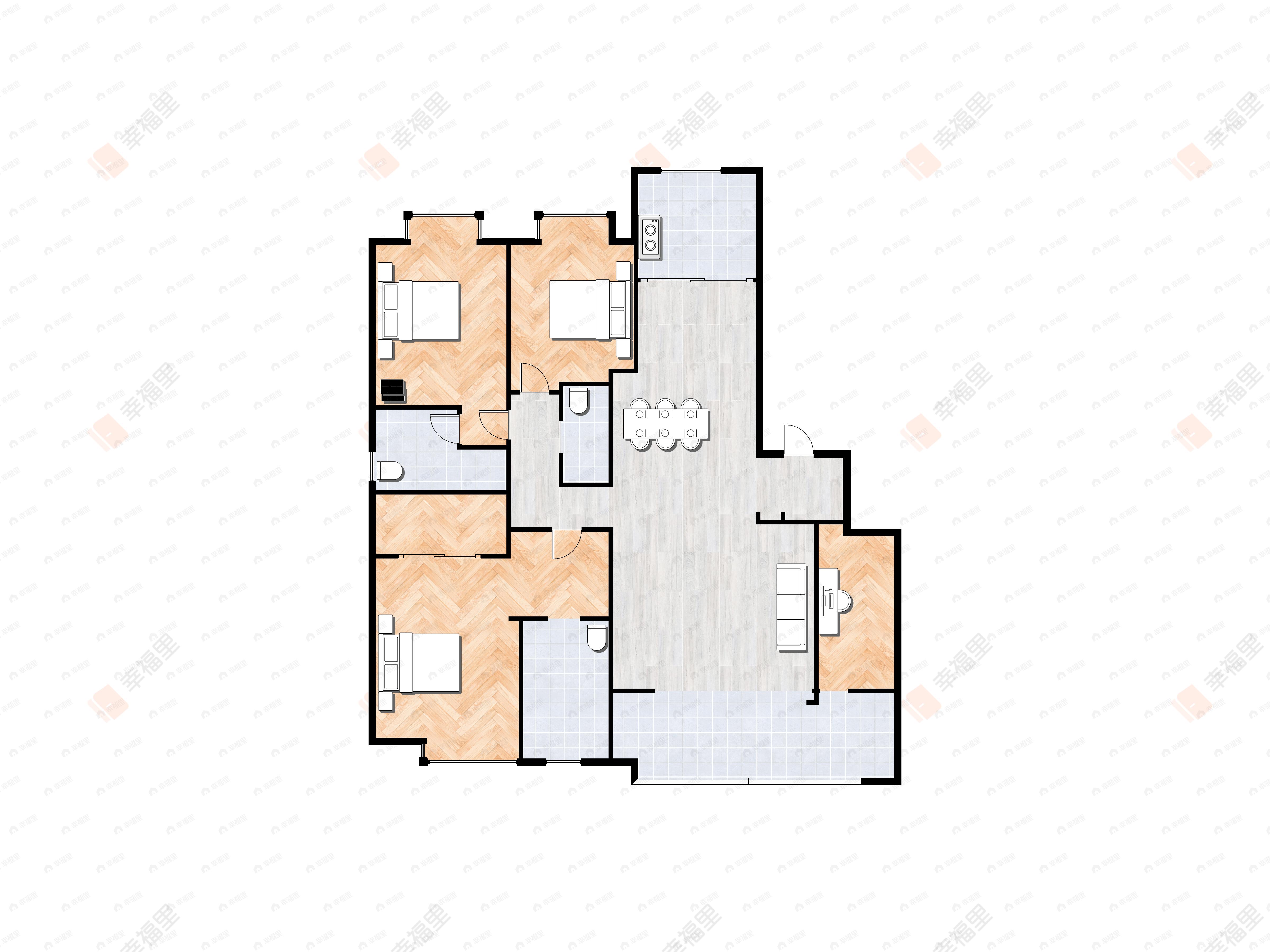 3室2厅3卫建面215m²南|北户型图