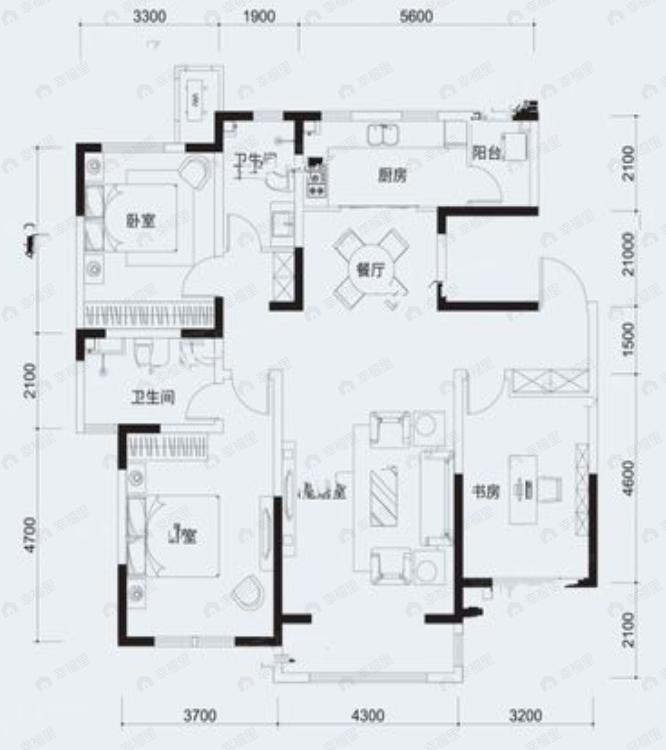 格调初晴·墅3室2厅2卫户型图