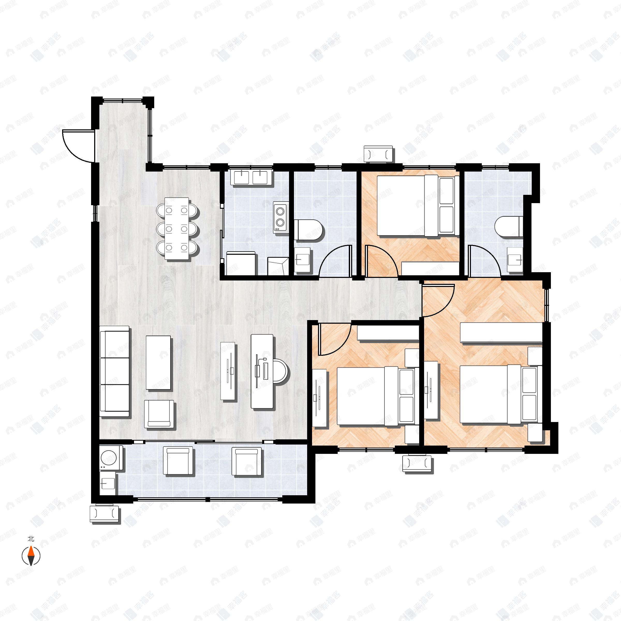 3室2厅2卫建面108m²南户型图