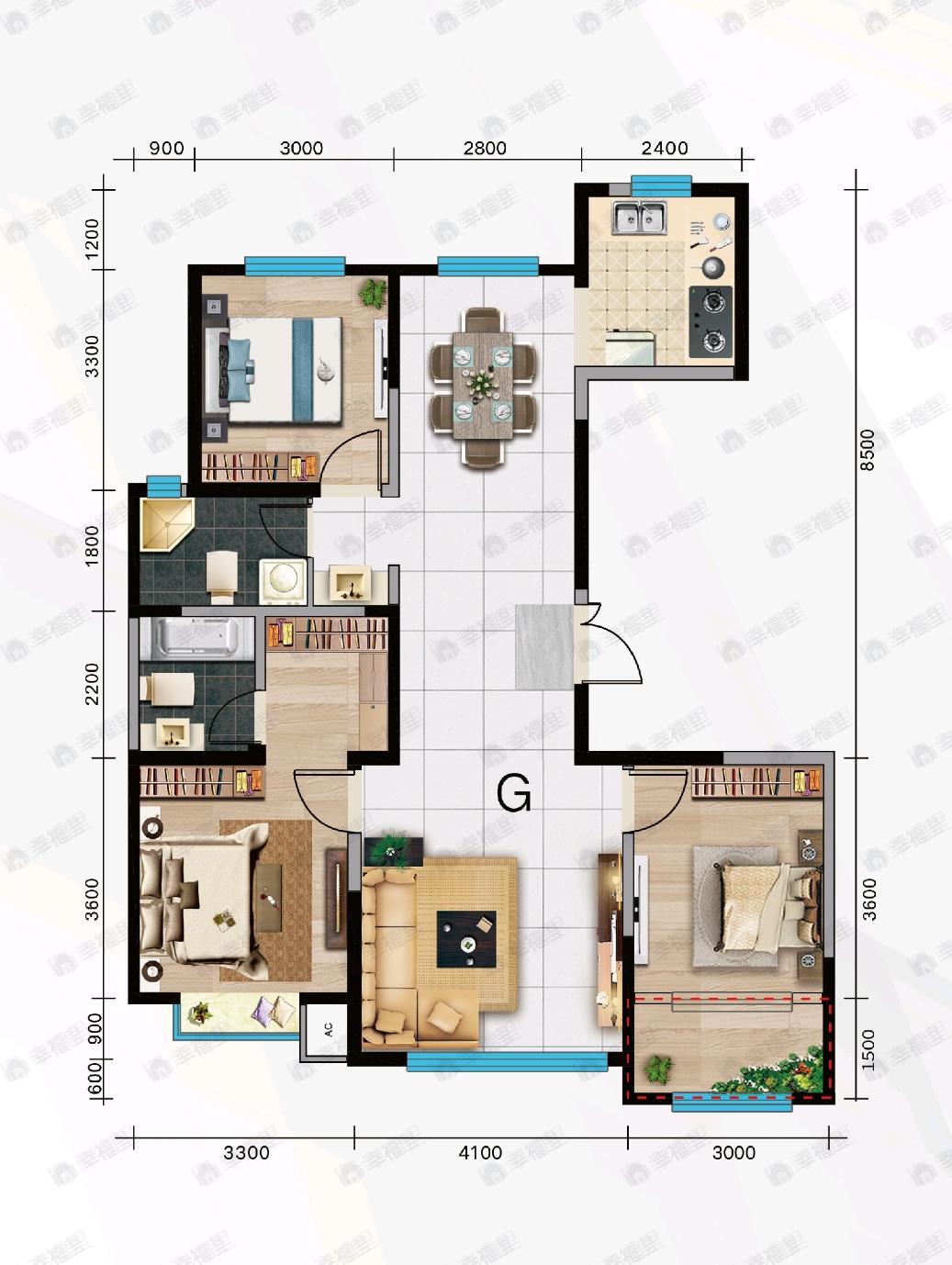 万枫美利山3室2厅2卫户型图
