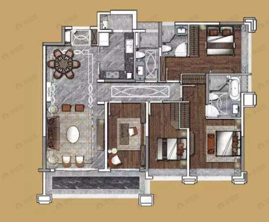 方圆流花月岛4室2厅3卫户型图