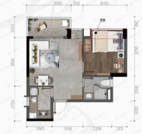 方圆豪美云山诗意1室1厅1卫户型图