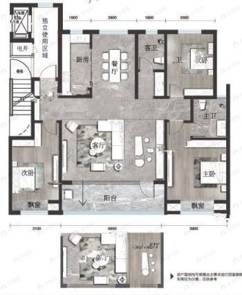 鸿辰·黄山壹品3室2厅2卫户型图