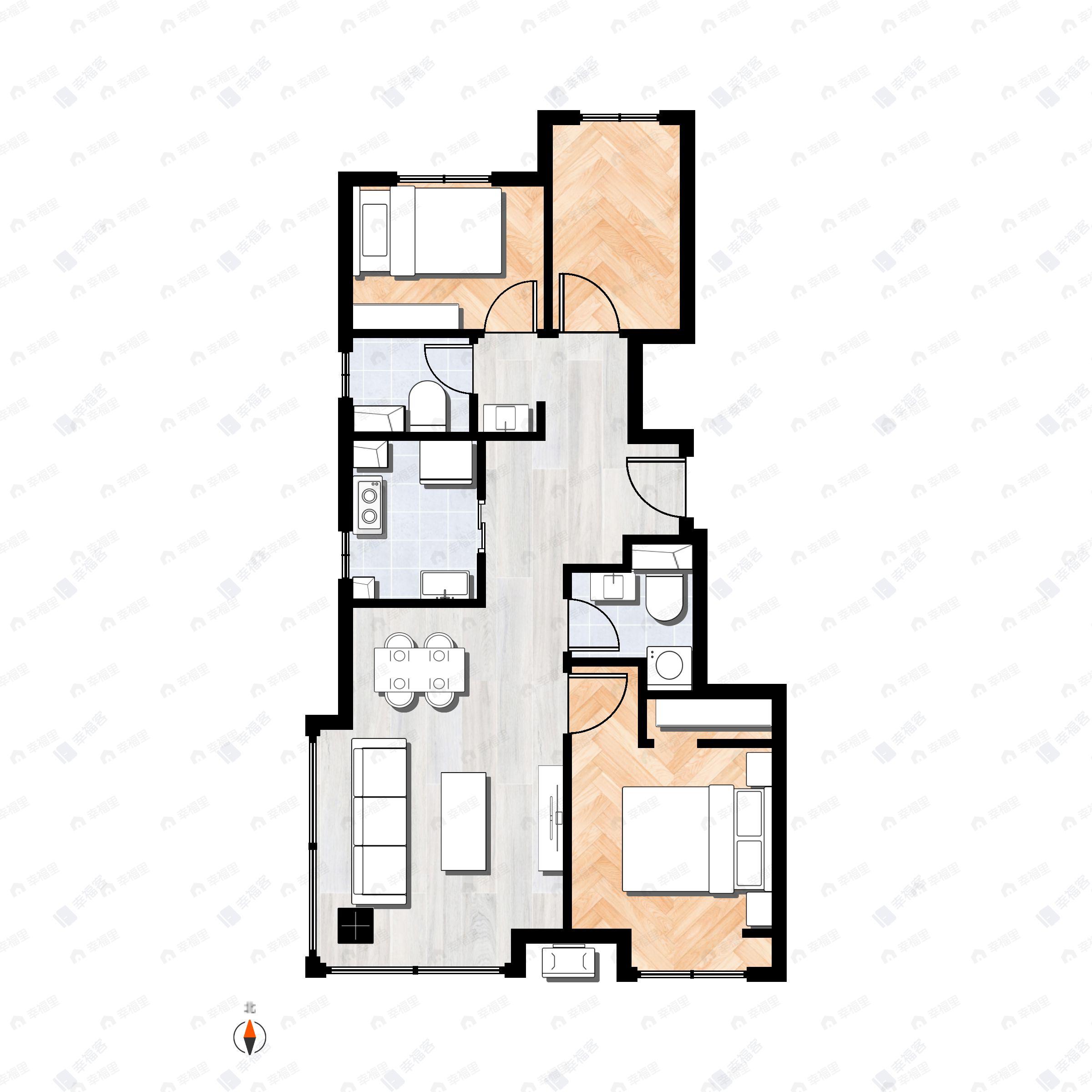 3室2厅2卫建面86平户型图