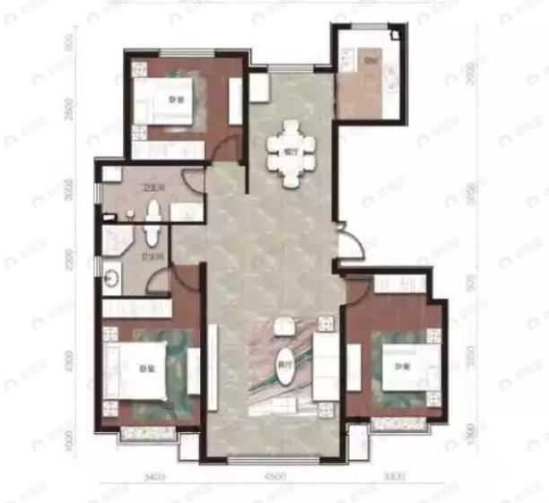 蓝泽金城华府3室2厅2卫户型图