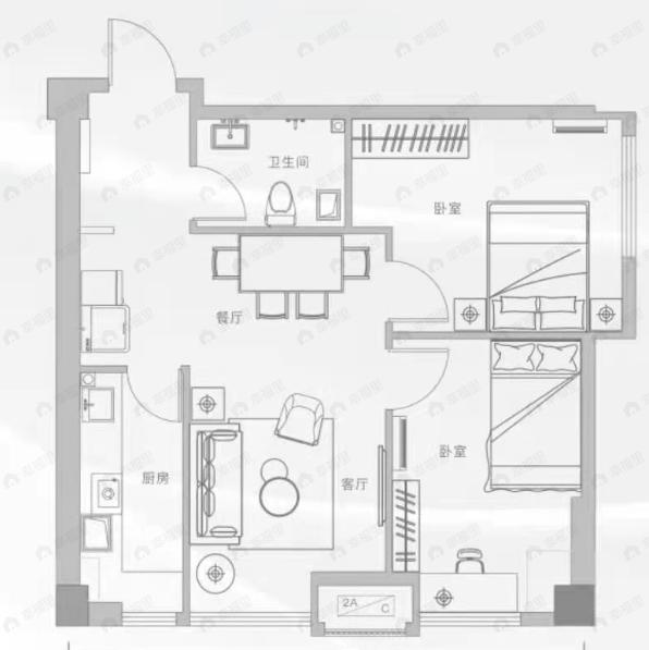 高新智尚2室2厅1卫户型图