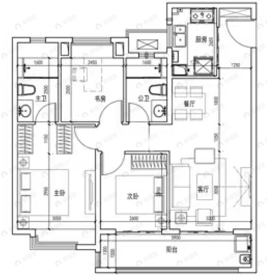 上宸云际3室2厅2卫户型图