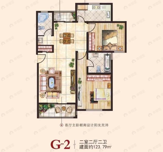 新城尚品2室2厅2卫户型图