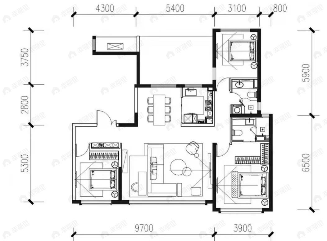 华发长安首府3室2厅2卫户型图