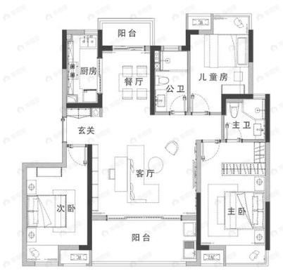 华章朝阳文苑3室2厅2卫户型图