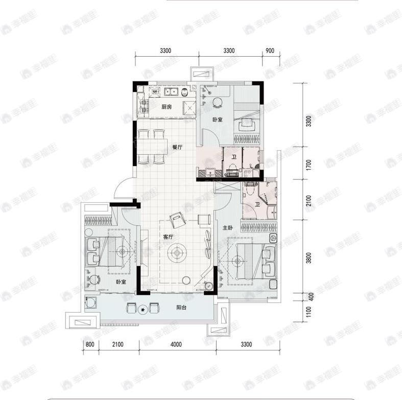 沧州碧桂园凤凰城3室2厅2卫户型图