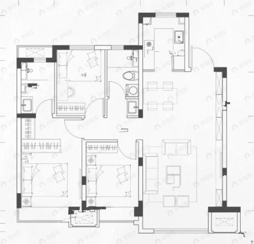 中国铁建·花语尚东3室2厅2卫户型图