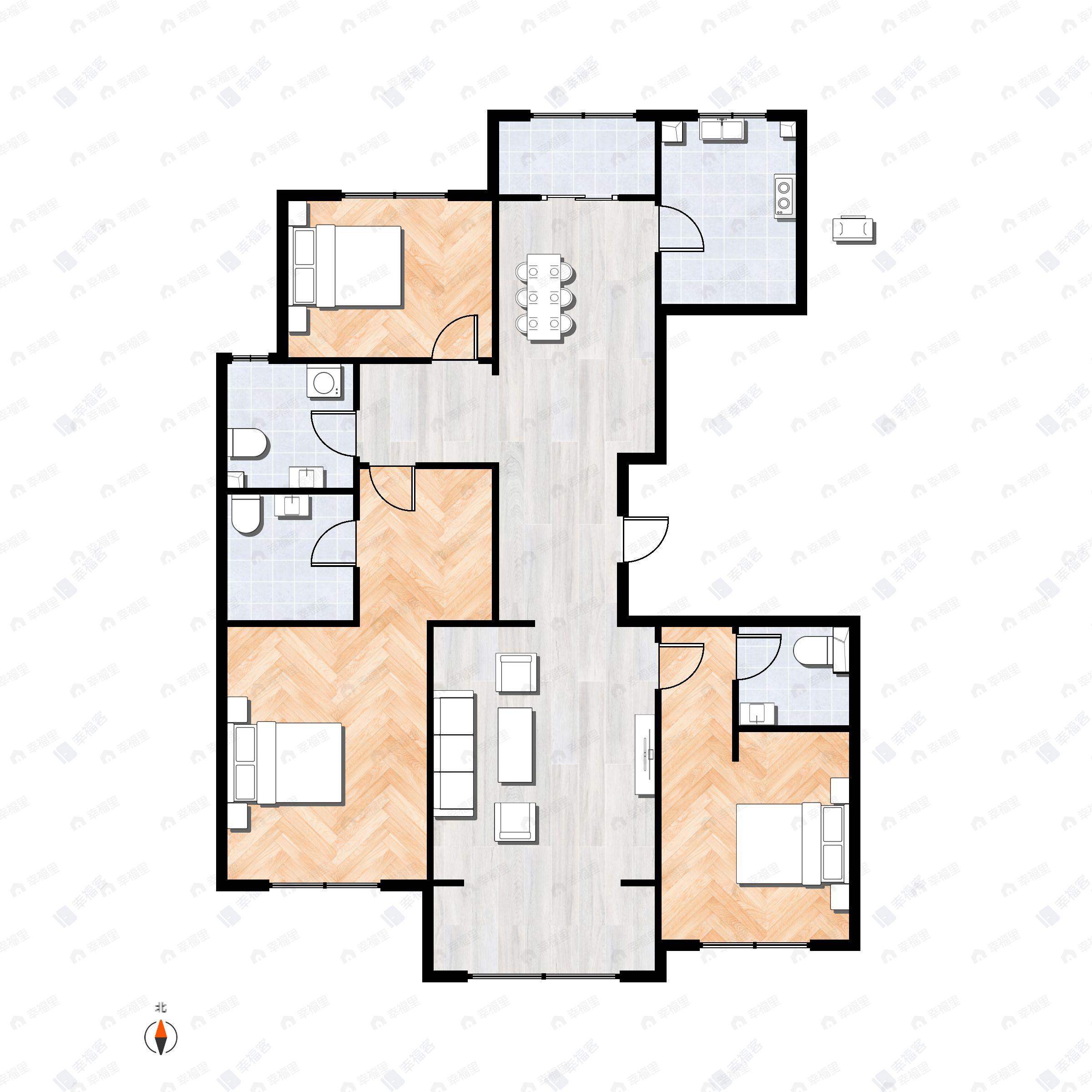 3室2厅3卫建面175平北|南户型图