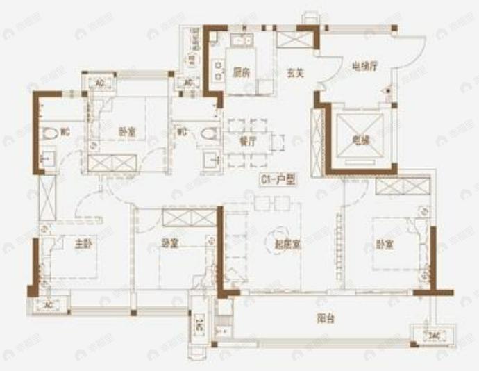 榕发悦乐郡4室2厅2卫户型图