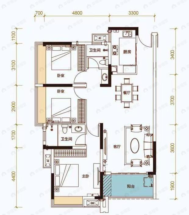 海雅柳江湾3室2厅2卫户型图