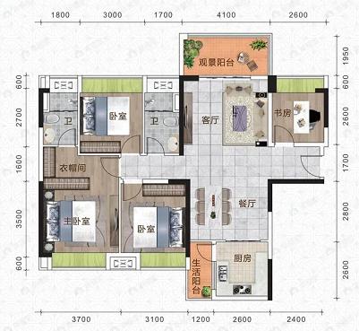 华源城4室2厅2卫户型图
