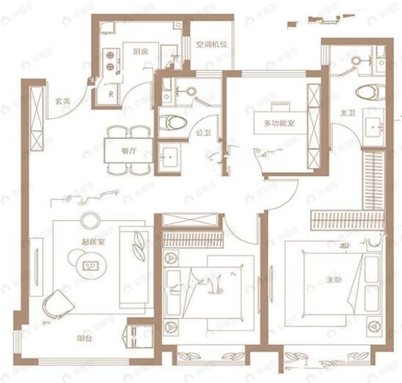 体北鲁能公馆3室2厅2卫户型图