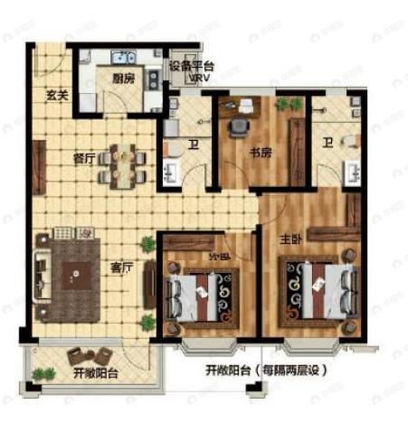 兴源巴黎城3室2厅2卫户型图