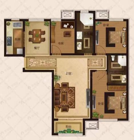 新业御园3室2厅2卫户型图