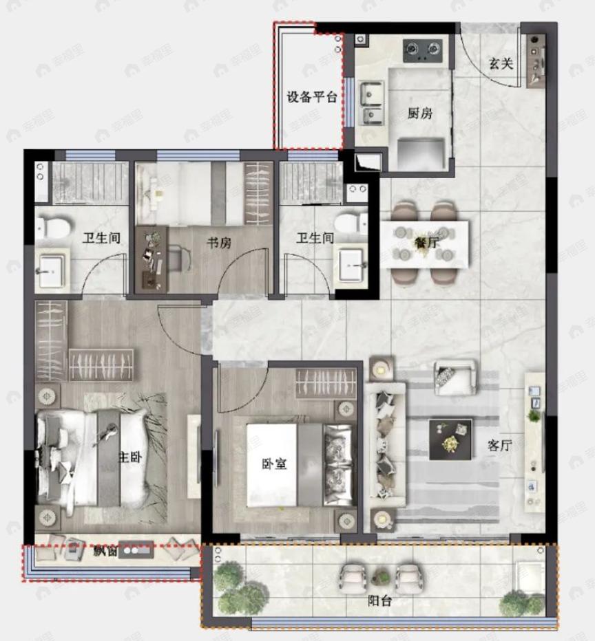 阳光城瑞俊凤临溪岸3室2厅2卫户型图