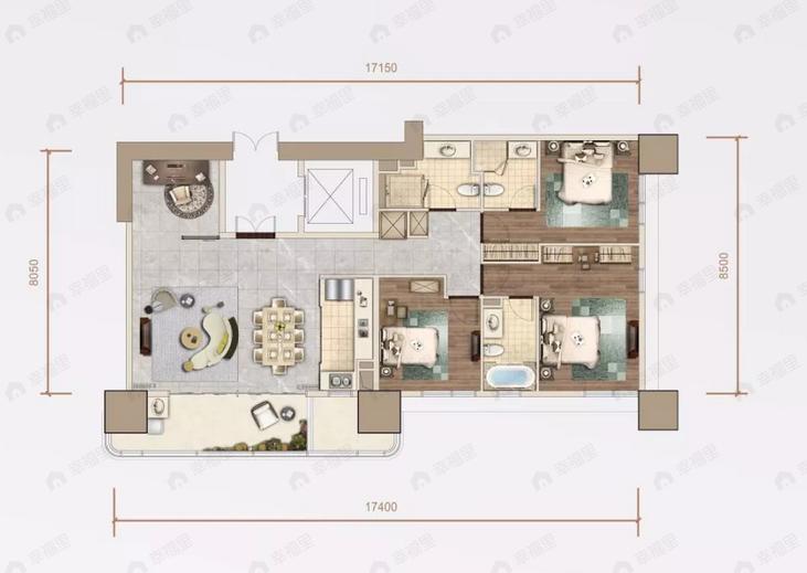 绿地海珀滨江4室2厅3卫户型图
