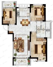 汉水新城中法印象3室2厅2卫户型图