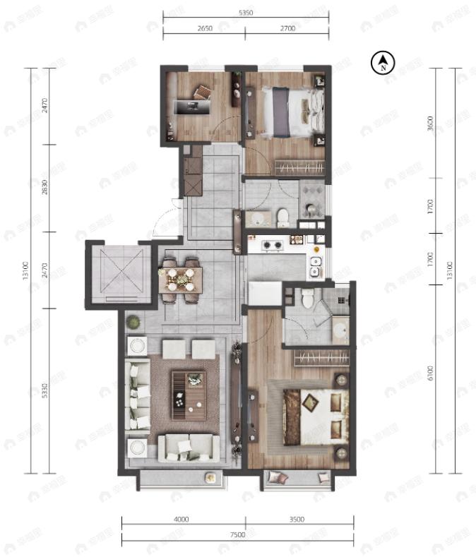 鑫苑盛世天玺3室2厅2卫户型图