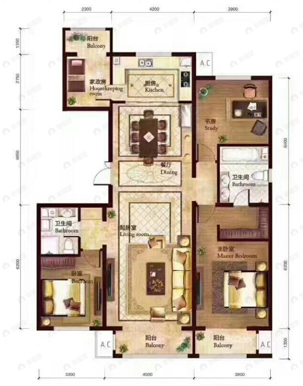丽景长安二期4室2厅2卫户型图
