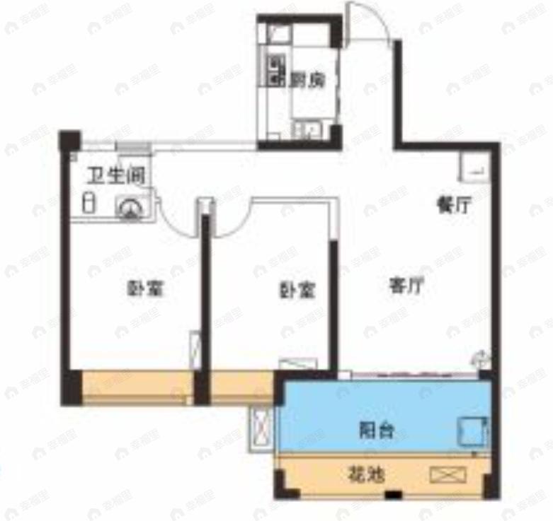 第九湾蓝山上湾2室2厅1卫户型图