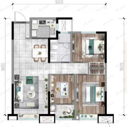 阳光城壹号蔷薇溪谷3室2厅1卫户型图