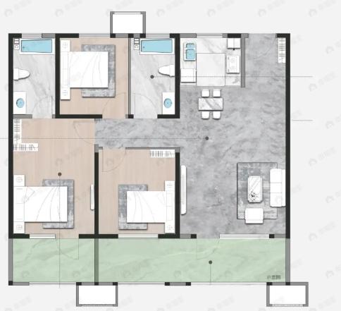 石榴玉兰湾曦园3室2厅2卫户型图