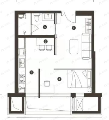 华纳豪园1室2厅1卫户型图