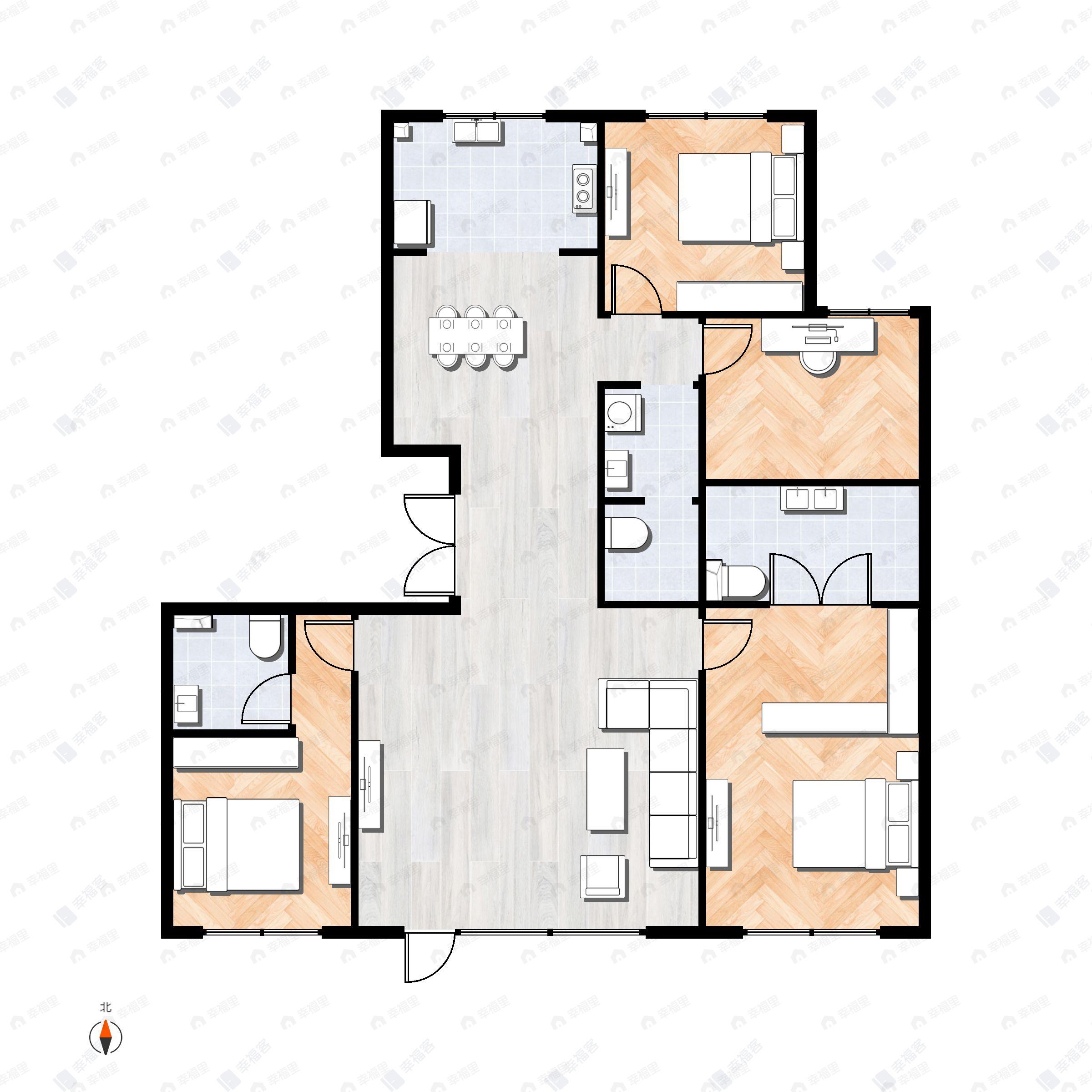 4室2厅3卫建面189m²东北户型图