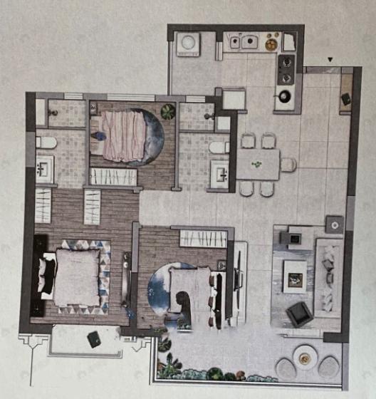 3室2厅2卫建面108平户型图