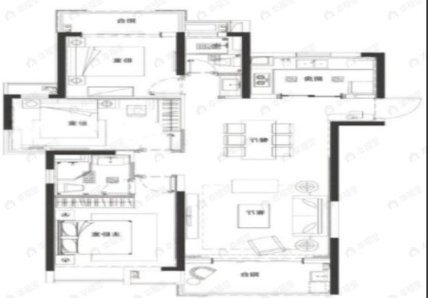 禹洲朗廷元著3室2厅2卫户型图