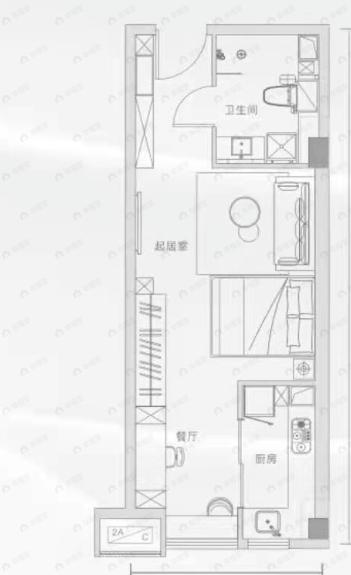 高新智尚1室2厅1卫户型图