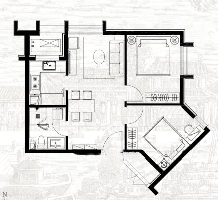 中交海河公馆2室1厅1卫户型图