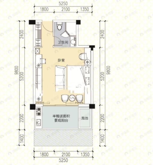 鹤鸣青云墅1室1厅1卫户型图