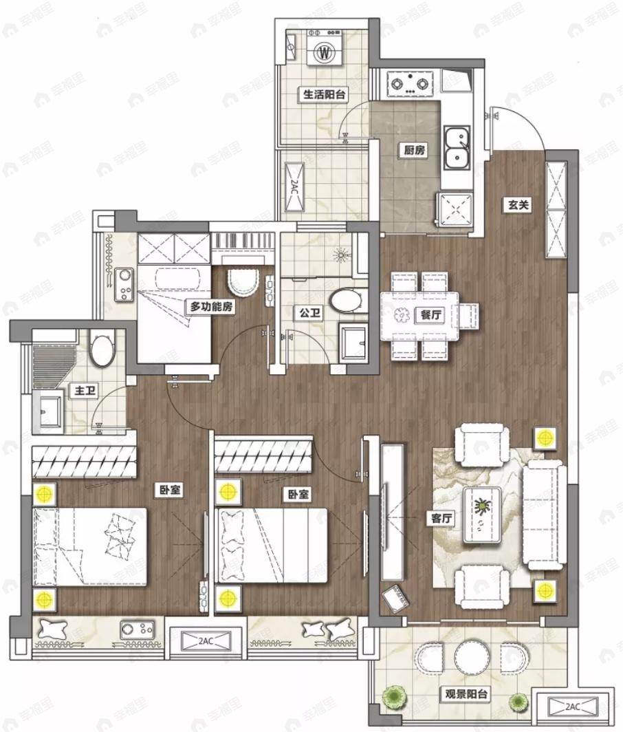 中瑞天悦天玺3室2厅2卫户型图