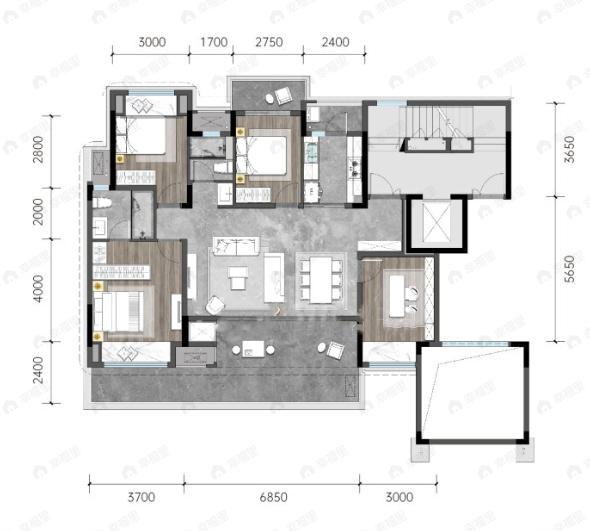 龙湖焕城4室2厅2卫户型图