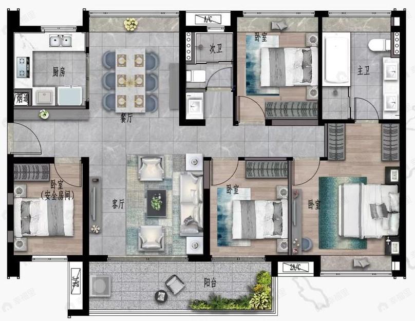 保利南沙天汇4室2厅2卫户型图
